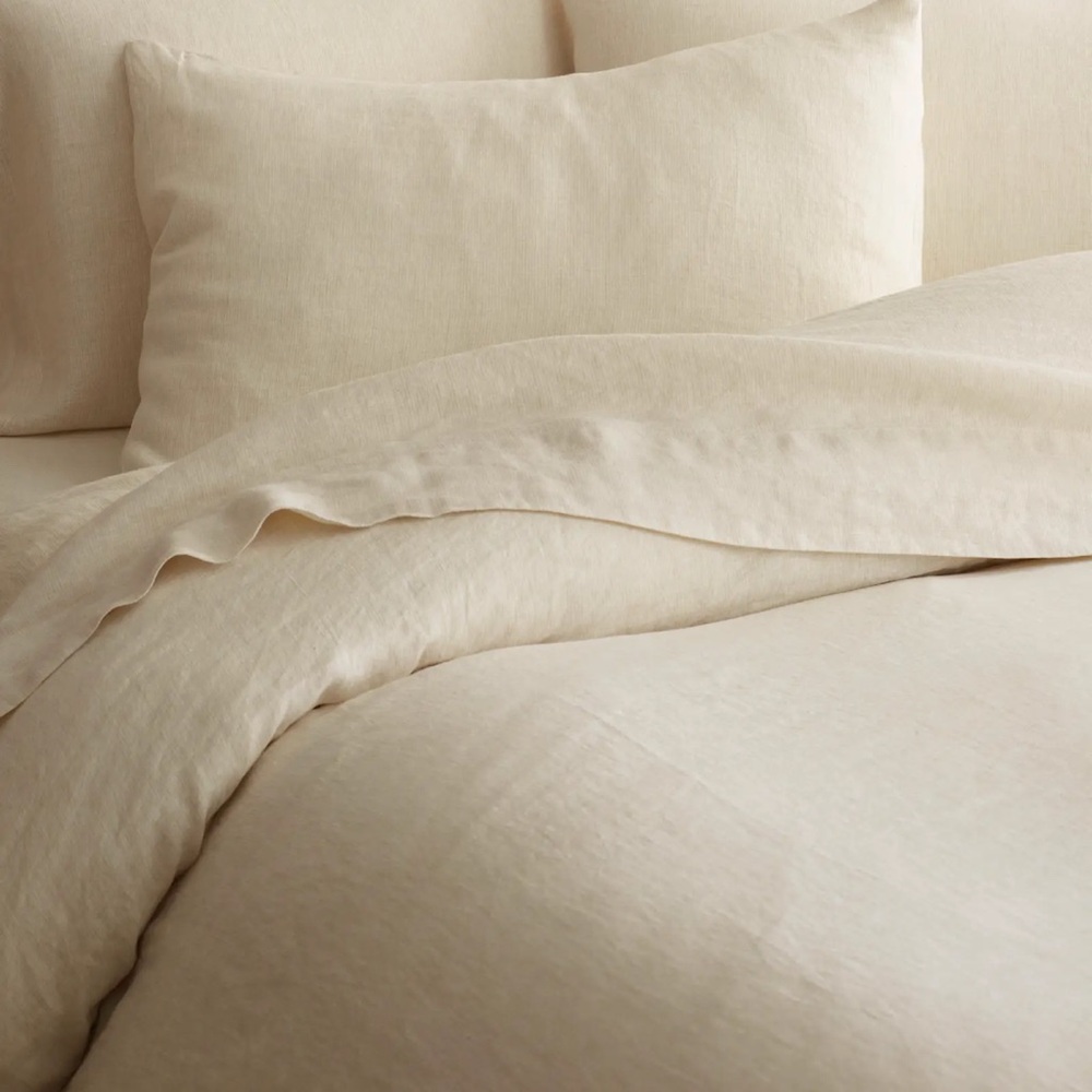 QUINCE European Linen Duvet Cover Full/Queen Natural Mini Pinstripe 4805